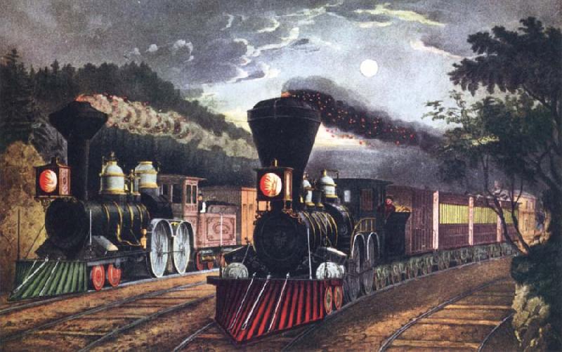 Fanny Palmer The Lightning Express Trains Leaving the junction oil painting image